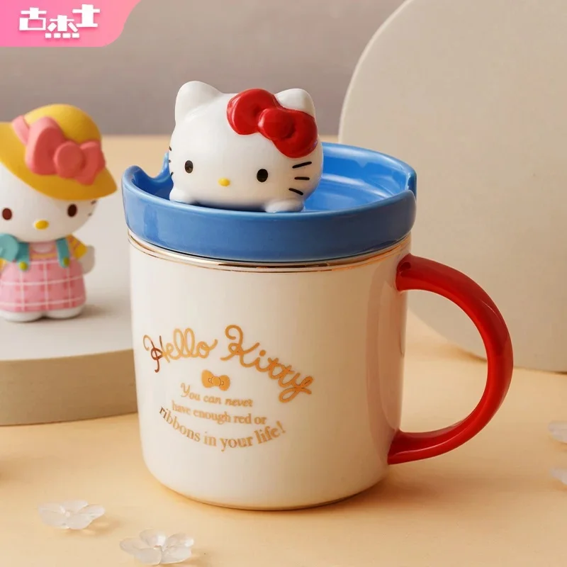 Für Sanrio 320 ml Keramikbecher Home Frühstück Milch Hafer Becher Kaffeetasse Cartoon My Melody Wasserbecher mit Hello Kitty 3D-Puppendeckel Image