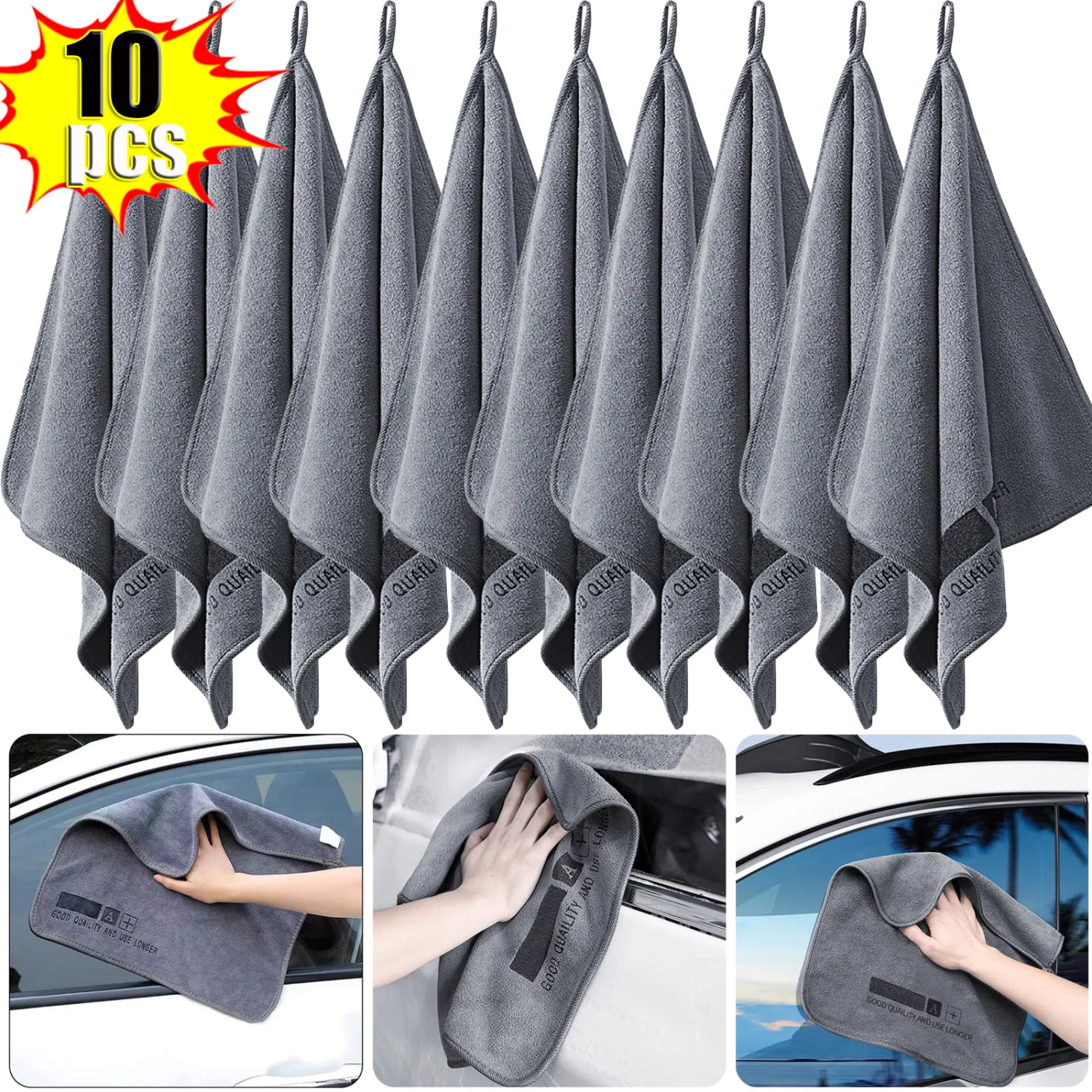3-10PCS Superfeine Faser Auto Waschen Handtuch Auto Trocknen Tuch Mikrofaser Wasser Absorption Reinigung Lappen Detaillierung Säumen pflege Werkzeug Image