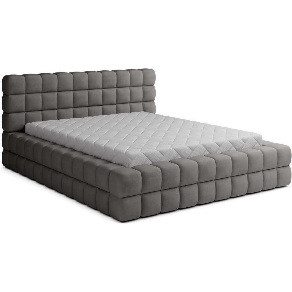 Lit double avec coffre VELOURS luxe capitonné gris foncé 180x200