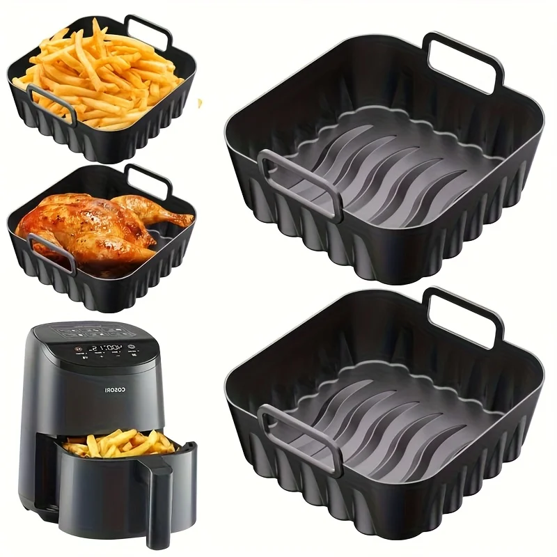Quadratische Silikon-Luftfritteusenform für COSORI 67,63 Unzen Midea 67,63 Unzen wiederverwendbares Back-Airfryer-Küchenzubehör aus lebensmittelechtem Silikon Image