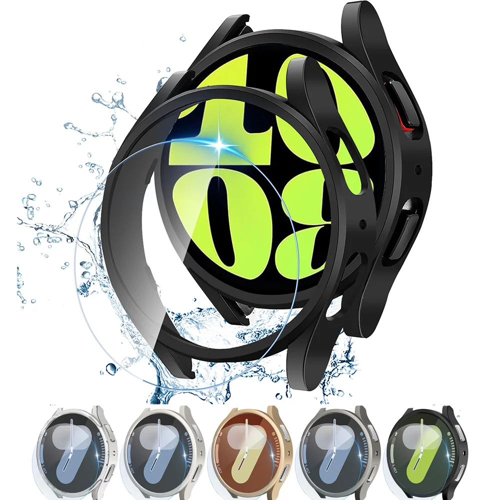 Hülle für Samsung Galaxy Watch 7/6/5/4/FE, gehärtetes Glas + Abdeckung, PC-Stoßstangen-Displayschutz, Galaxy Watch 7 6 44 mm, 40 mm, Zubehör Image