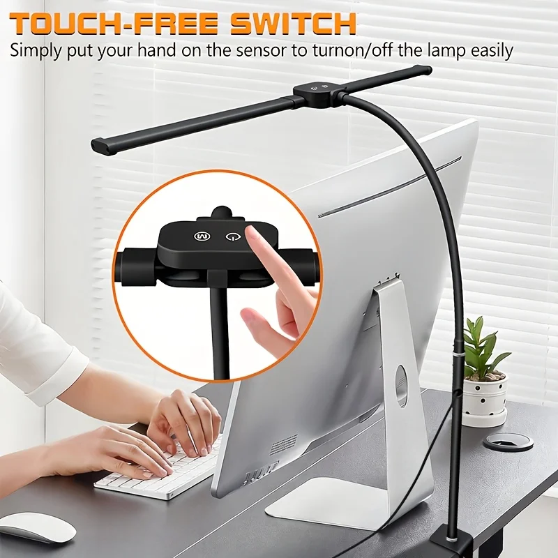10 W LED-Schreibtischlampe für Büro und Zuhause, augenschonende Klemme, USB-Schreibtischlampe mit 5-farbiger stufenloser Dimmung, flexibler Schwanenhals, Touch-Steuerung