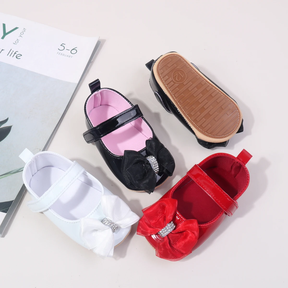 Lässige süße Mary-Jane-Schuhe mit Schleife-Dekor für 0–18 Monate alte Babys, leichte, rutschfeste Wanderschuhe für Frühling und Herbst