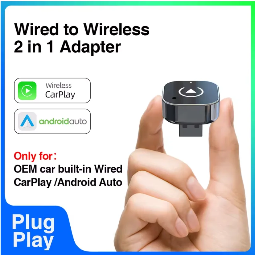 2-in-1 kabelloser CarPlay- und Android-Auto-Adapter, universell passend für die meisten Autos, kabellose Verbindung, Plug & Play iOS/Android Image