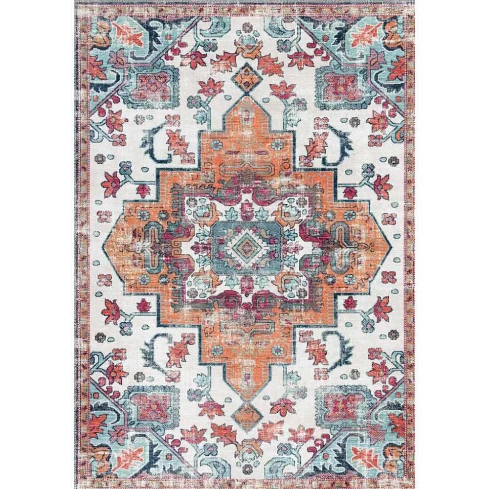 Traditioneller Vintage-Teppich, schmutzabweisender Teppich für Wohnzimmer, Schlafzimmer, Eingangsbereich, Fußmatte, maschinenwaschbar, rutschfeste Bodenmatte Image