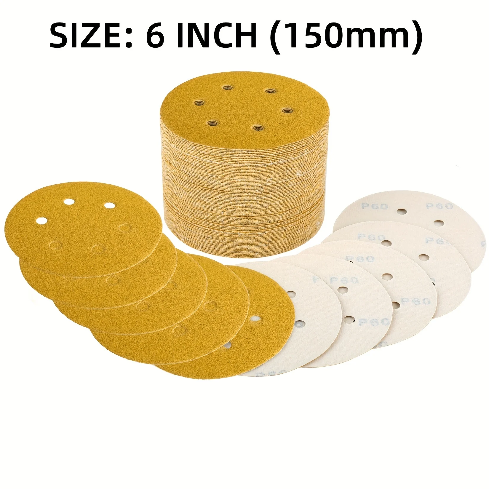 30 Stück 6-Zoll-Schleifscheiben mit Klettverschluss, Schleifpapier mit Körnung 40, 60, 80, 100, 120, 150, 180, 220, 320, 400,600,800 für Exzenterschleifer Image