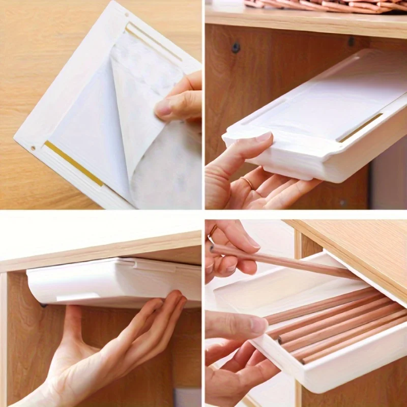 1 Stück platzsparende Aufbewahrungsbox unter dem Schreibtisch – kein Bohren erforderlich, selbstklebende Hängeschublade, Büro-Schreibtisch-Zubehör