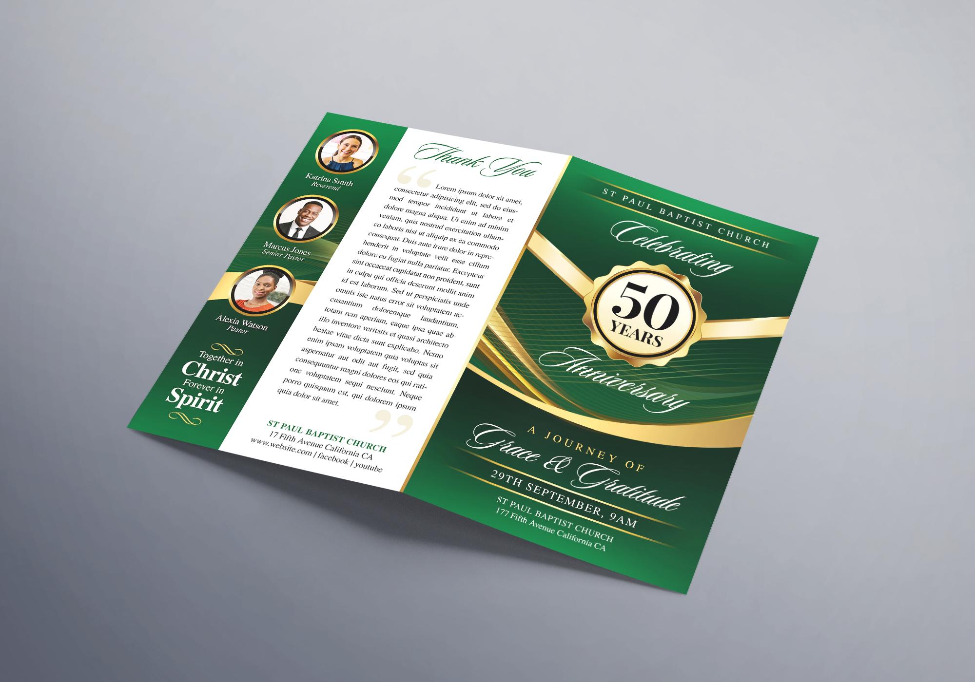 Programma per l'anniversario della chiesa / Programma di apprezzamento del pastore / Evento per l'anniversario pastorale / Verde e oro / Modello fai d