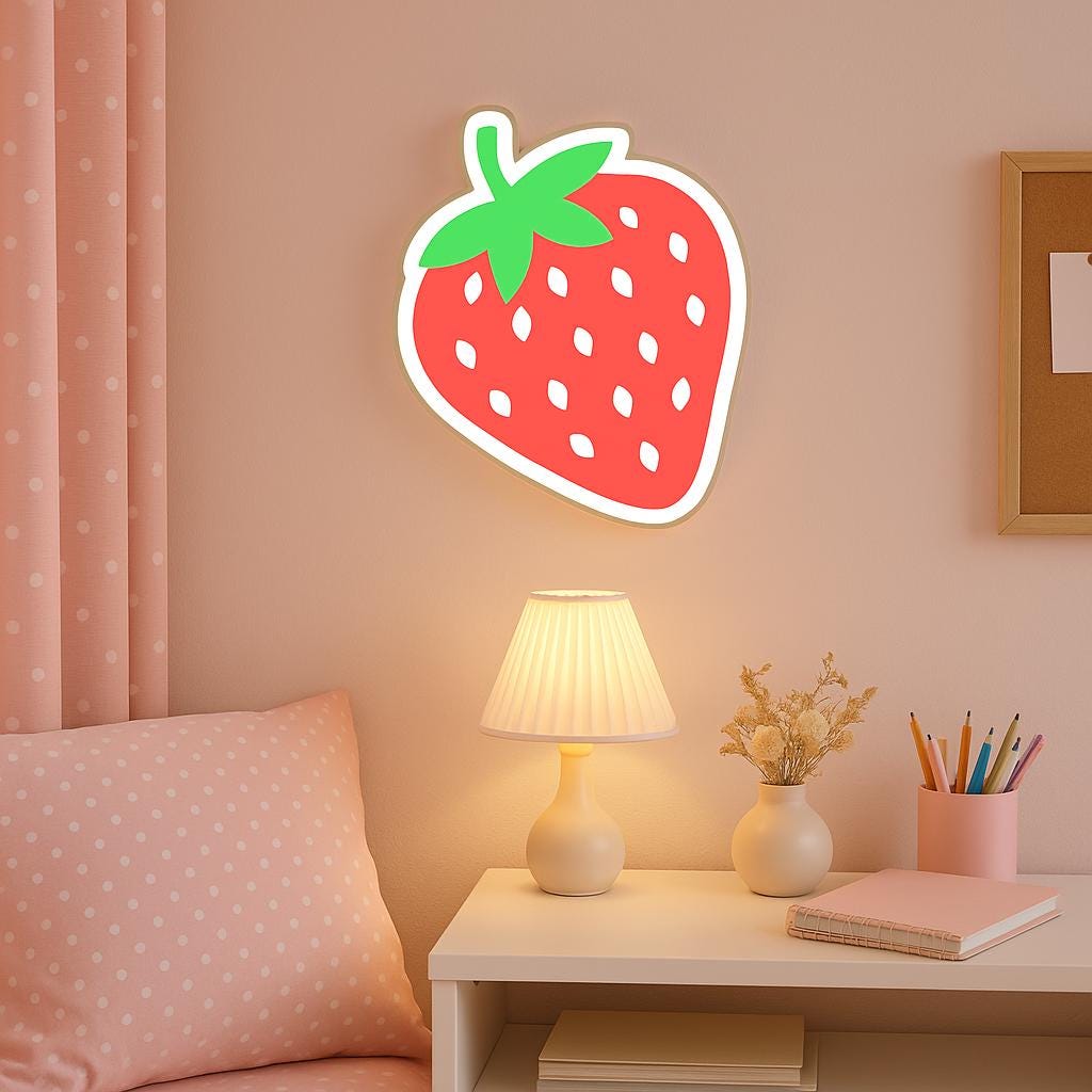 decorazione da parete con luce notturna a forma di fragola, luce LED a forma di fragola, grazioso arredamento per la stanza, luce notturna kawaii