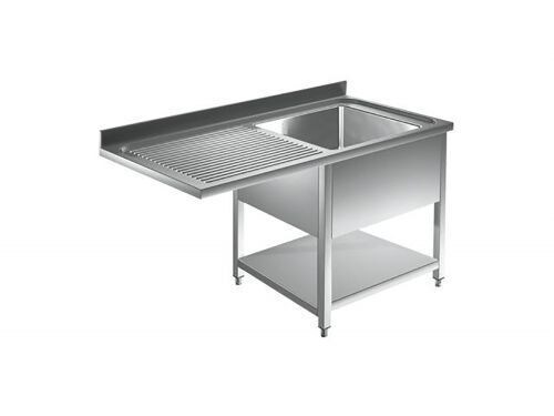 VM Europa Edelstahl Spülmaschinentisch bzw. Spülzentrum, 1 Becken rechts mit Grundboden, mit Aufkantung, Premium: 160 x 60 cm / mit Aufkantung / verschweißt Image