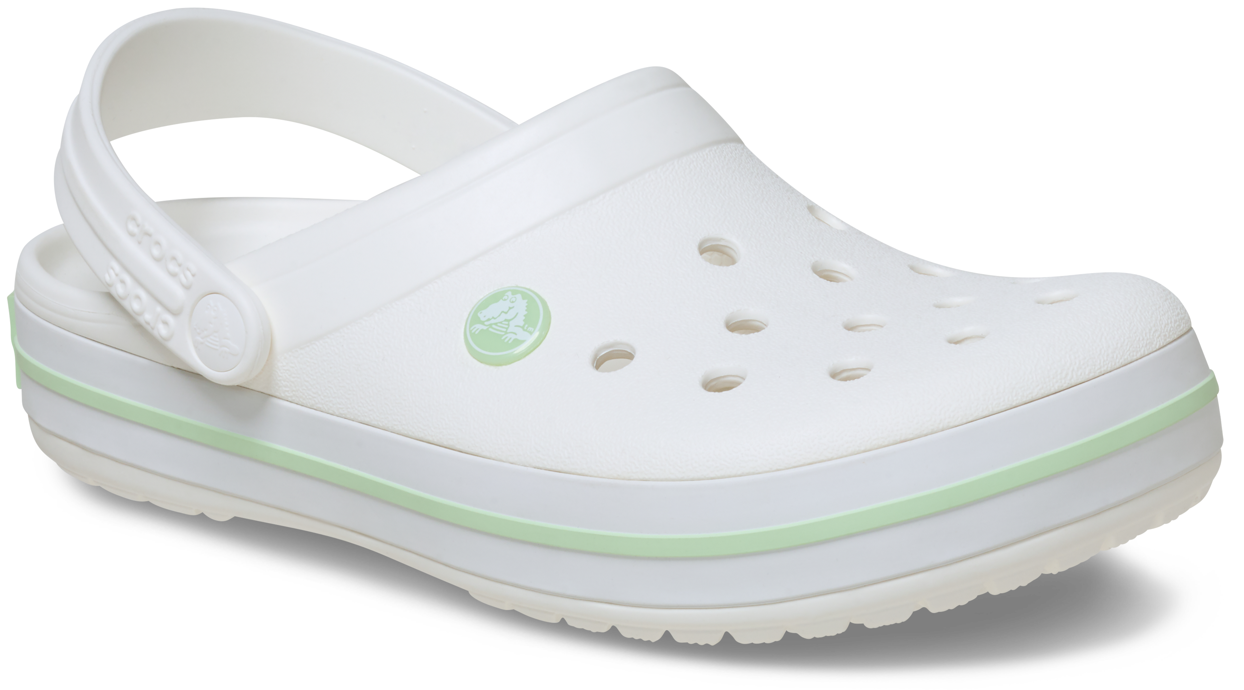 Clog CROCS "Crocband Clog", Damen, Gr. 38, weiß, weiß, serene grün, Croslite™, kontrastfarbene Details, Schuhe Clog, Sommerschuh, Schlappen, Hausschuh mit zweifarbiger Laufsohle
