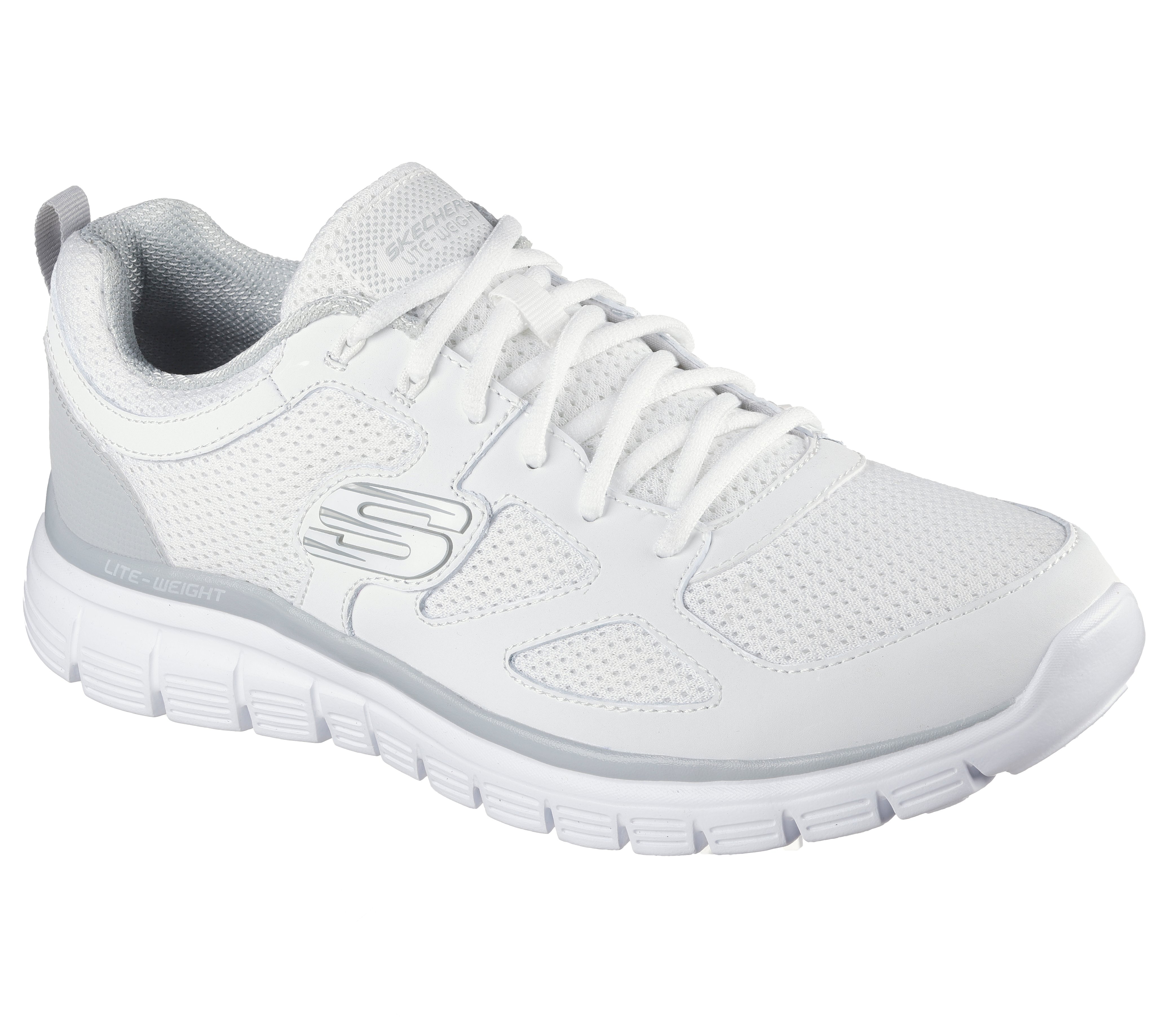 Sneaker SKECHERS "BURNS-AGOURA", Damen, Gr. 42, weiß, grau, Leder, Textil, kontrastfarbene Details, Schuhe Sneaker, Schnürschuh, Sportschuh mit Memory Foam