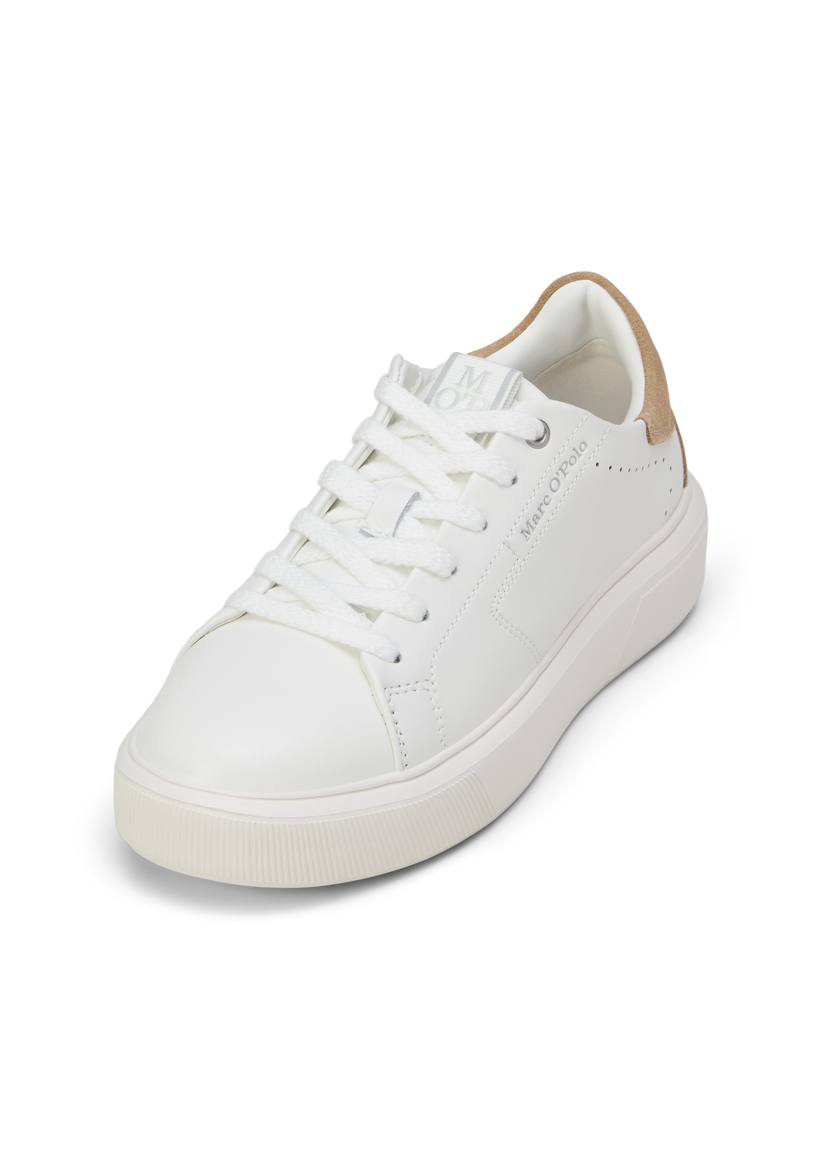 Sneaker MARC O'POLO "aus edlem Rindleder", Damen, Gr. 37, sanftes weiß, fine sand, Obermaterial: 100% Leder, unifarben, Schuhe Sneaker