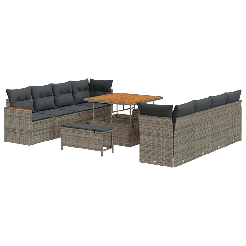 vidaXL Garten-Sofa-Set mit Kissen 11 pcs Grau Poly Rattan Image