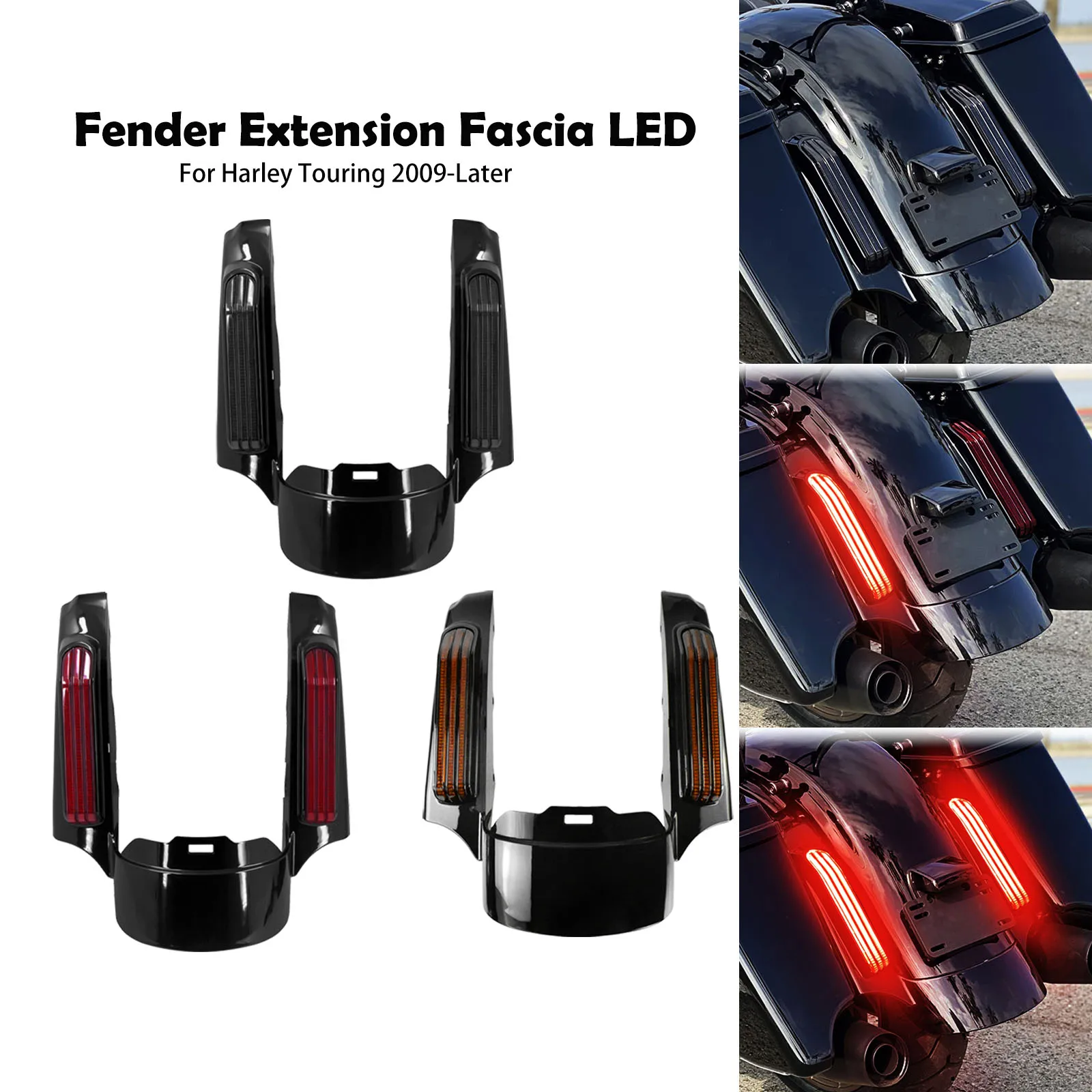 Fascia di estensione parafango posteriore moto nera con luce a LED per Harley Touring Electra Street Glide Road King FLTRX 2009-2023