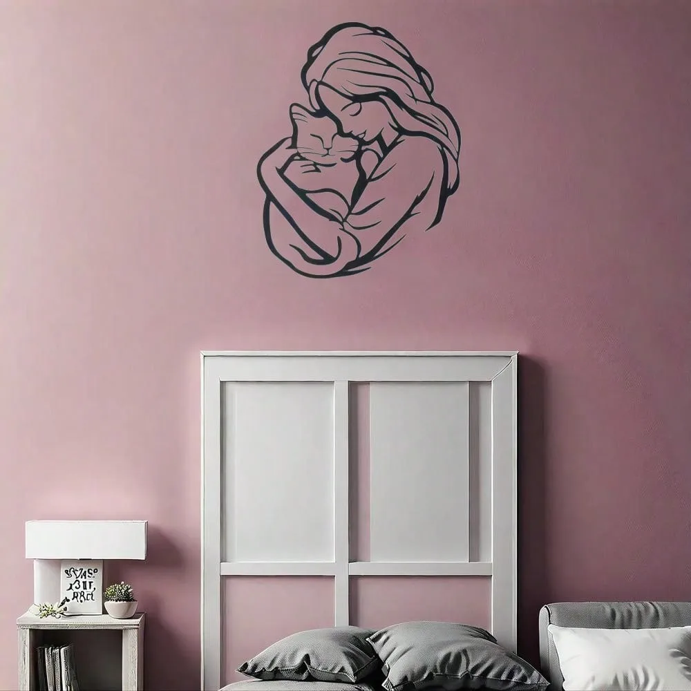 Skurrile Katze umarmt Metallwandkunst – exquisite Silhouette, langlebige Eisenstruktur, Heimdekoration, Einweihungsgeschenk für Katzenliebhaber Image