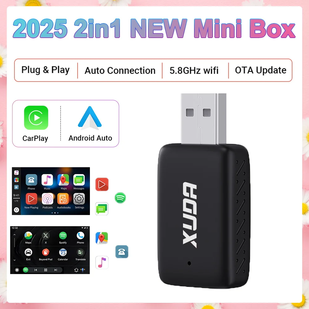 2in1 Smart Mini Box Neue Drahtlose CarPlay Android Auto Adapter USB Plug & Play Bluetooth WiFi Schnelle Verbindung Universal Carplay box Image