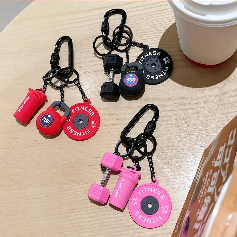 Fitness Keychain Gym Lover Barbell Key chain Weightlifting Keyring Silicone Weight Plate Gym Gifts Workout Gifts Bag Charm Backp