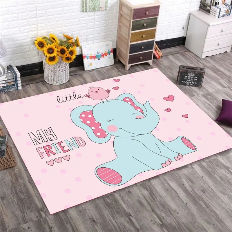 Niedlicher Cartoon-Elefant-Kuh-Teppich, Matte, rosa Herz, Kinderteppich für Kinderzimmer, Schlafzimmer, Spielbereich, Heimdekoration, kleine FREUNDE, HALLO-Teppiche