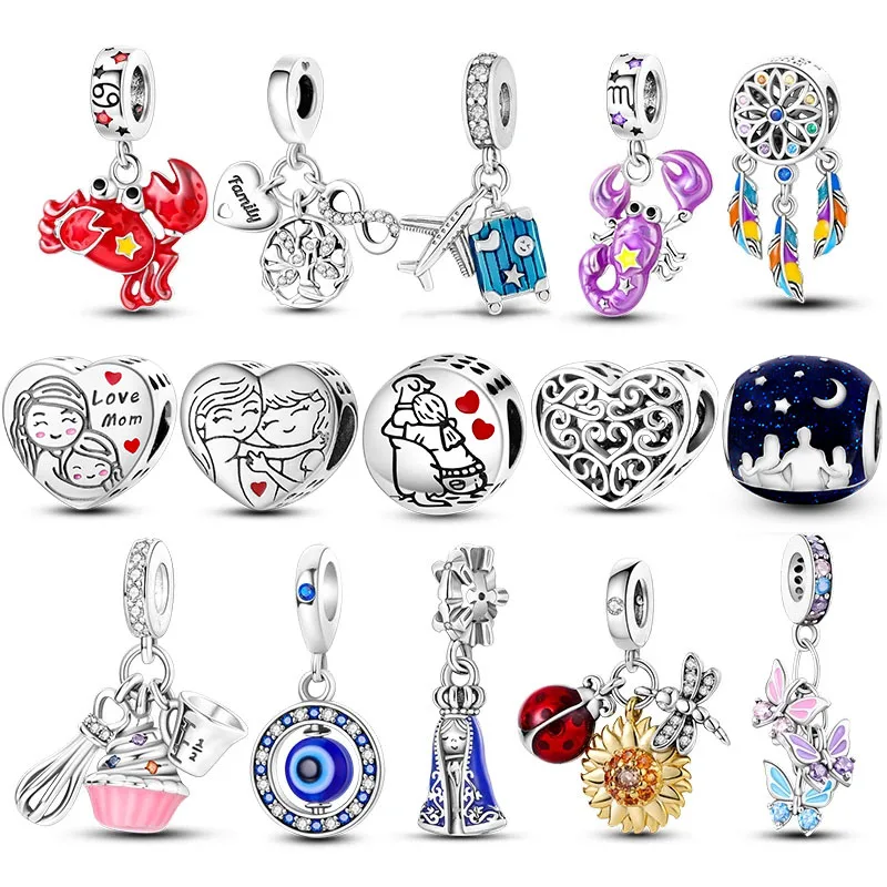 Charms aus 925er Silber, Regenbogen-Blume, Libelle, baumelnder Charm, Tierperle, passend für Original-Armbänder, Schmuck zum Selbermachen Image