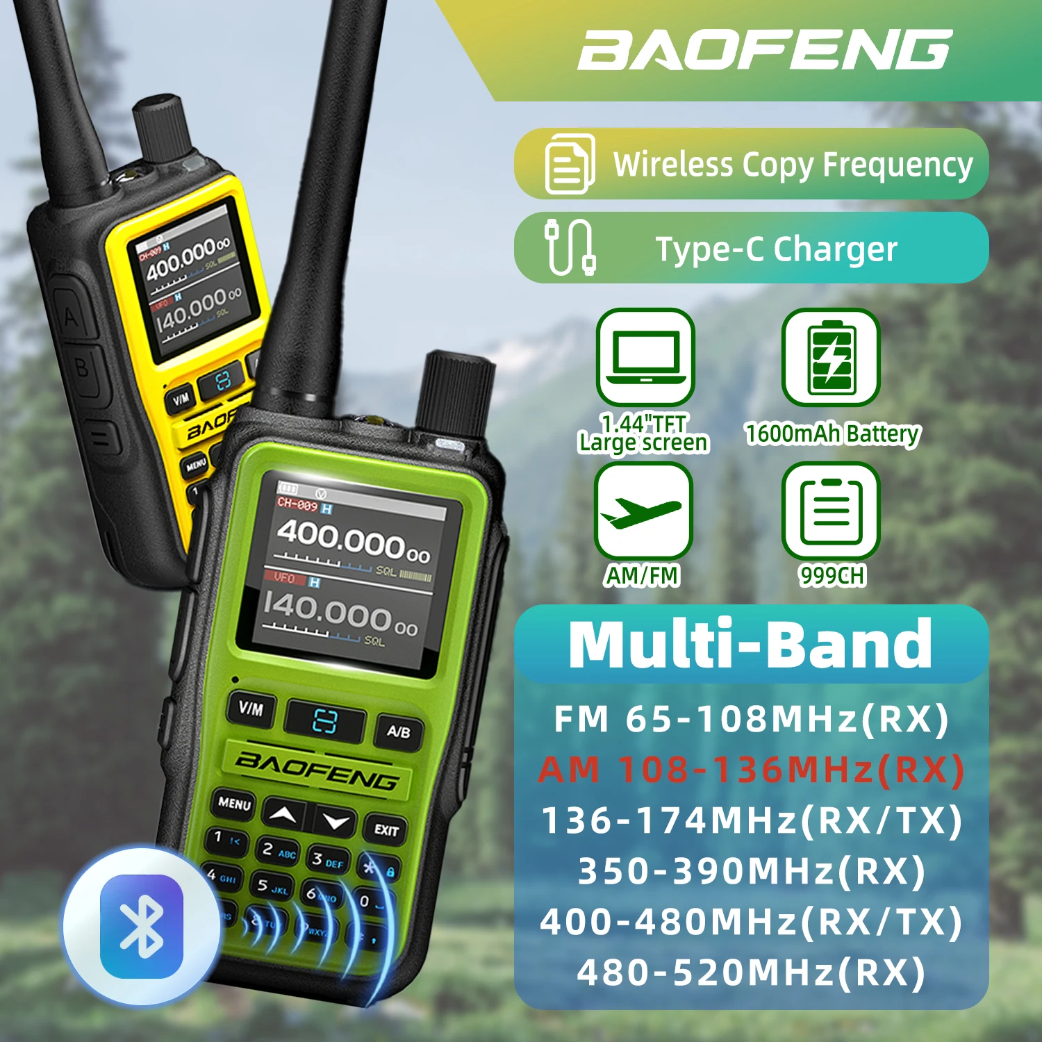 Baofeng Walkie Talkie UV 5R Mini Dual Band Dual PTT Bluetooth VHF/UHF USB-C Aufladen Kompakt VOX FM Amateur Radio Image