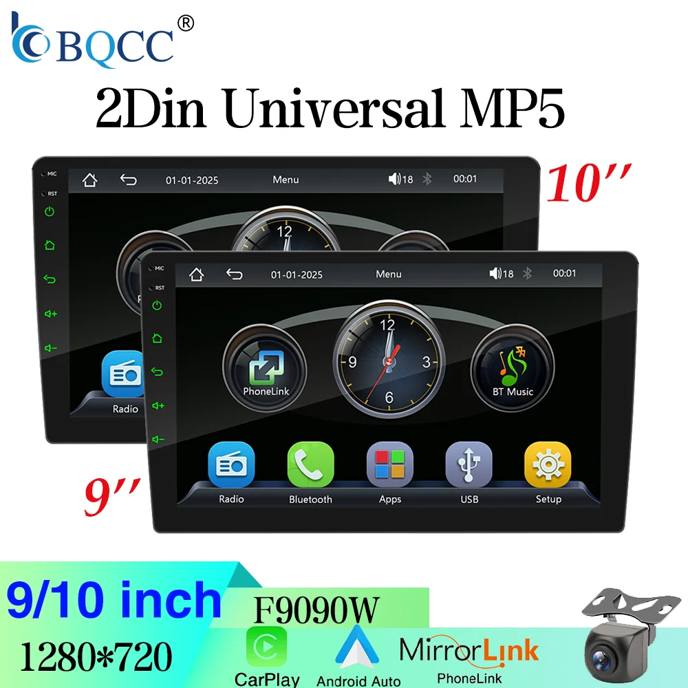 BQCC 9'' 10'' 2Din Universal Auto Player Drahtlose CarPlay Android Auto Auto MP5 7-Farbe lichter Verdrahtung Schutz FM BT Auto Radio Image