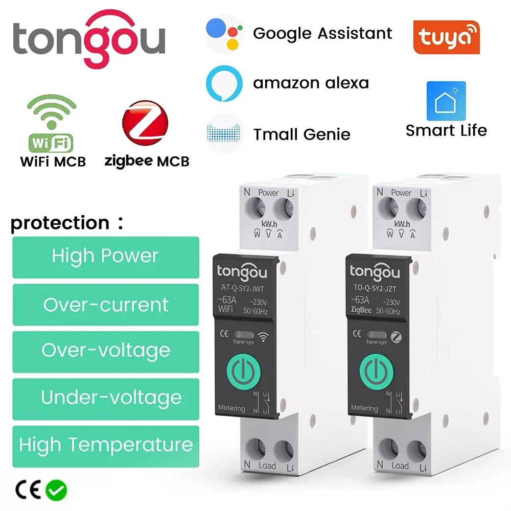 Tuya wifi/zigbee mcb smart stromsc halter über strom unter spannung schutz strommessung 1-63a fernbedienung schalter Image