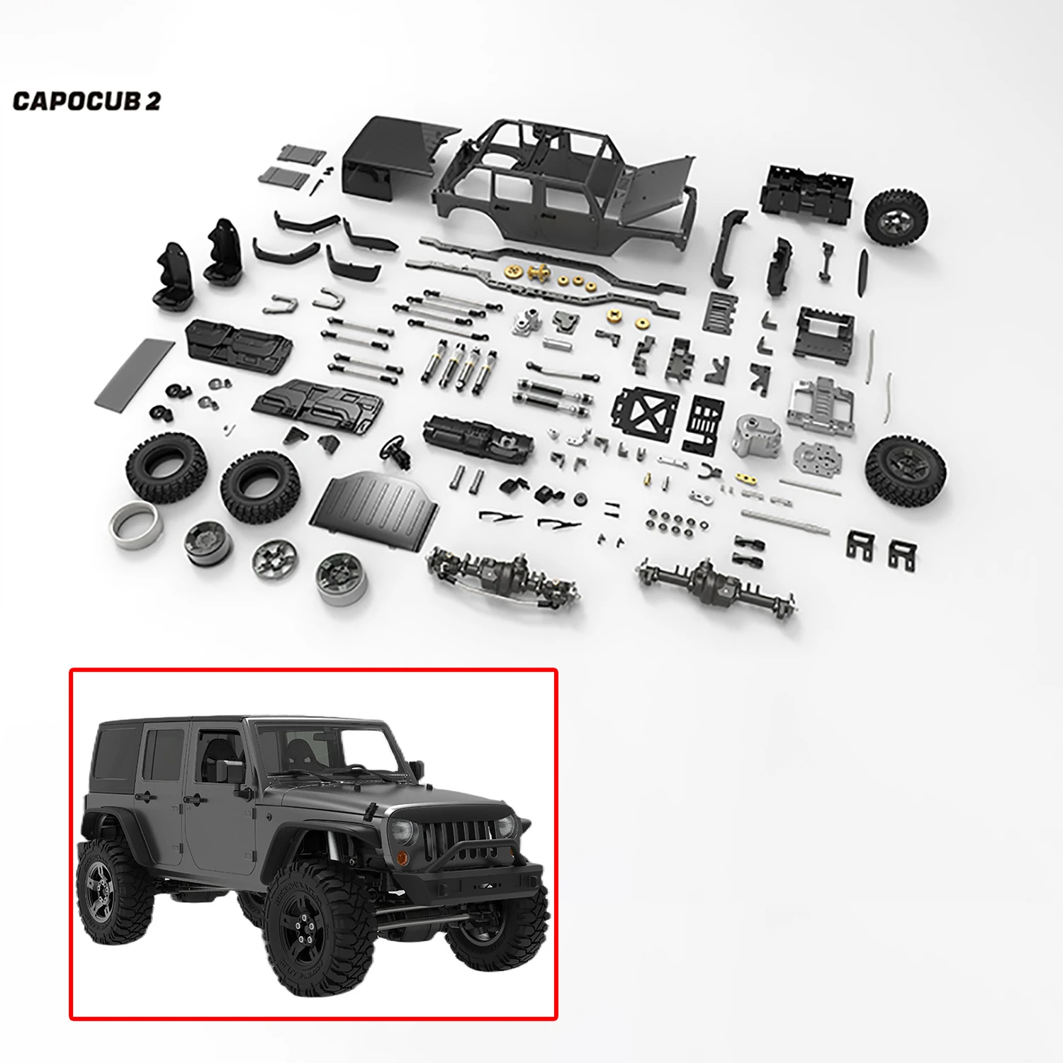 1/18 Scale KIT CAPO CUB2 JK RC Crawler Metal Chassis Remote Control Car Model 2Speed Gearbox Differential Vehicle Toys for Adult