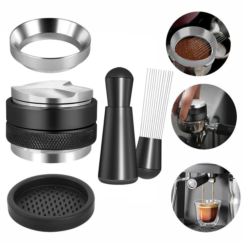 5-teiliges Espresso-Zubehör-Set – Kaffeeverteiler und Tamper-Nivelliergerät, WDT-Werkzeug und Dosiertrichter-Set, passend für 51/53/58 mm Image