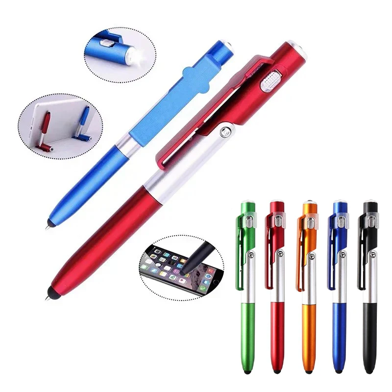 4-in-1-Multifunktions-Touch-Stift, Kugelschreiber mit LED-Licht, klappbarer Ständer für Smartphone-Halter, Nachtlesung, Schreibwaren, Bleistift Image