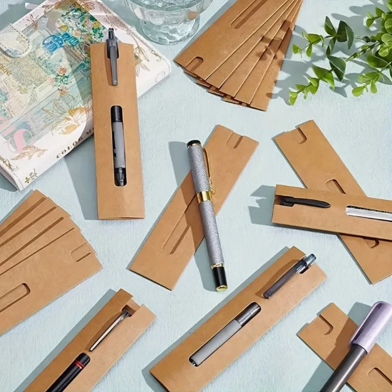 50 Stück robuste Kraftpapier-Stifttüten – kratzfeste Schutzhülle für Stifte, Bleistifte, Marker – ideal für Büro, Schule Image