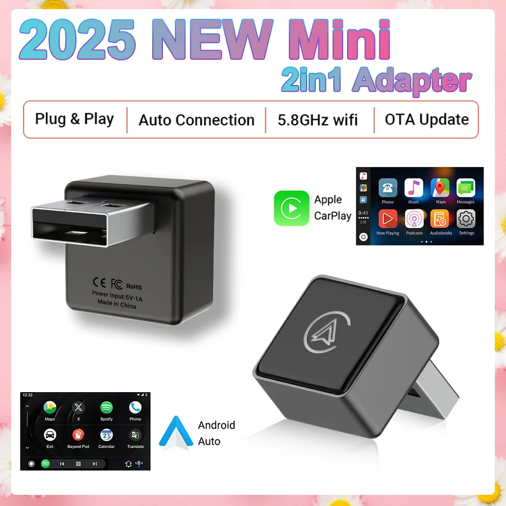 Drahtlose Carplay Adapter Android Auto 2in1 Smart Mini Box WIFI BT Auto Connect Für Toyota Volvo FIAT Benz MG Kia MAZDA FORD JEEP Image