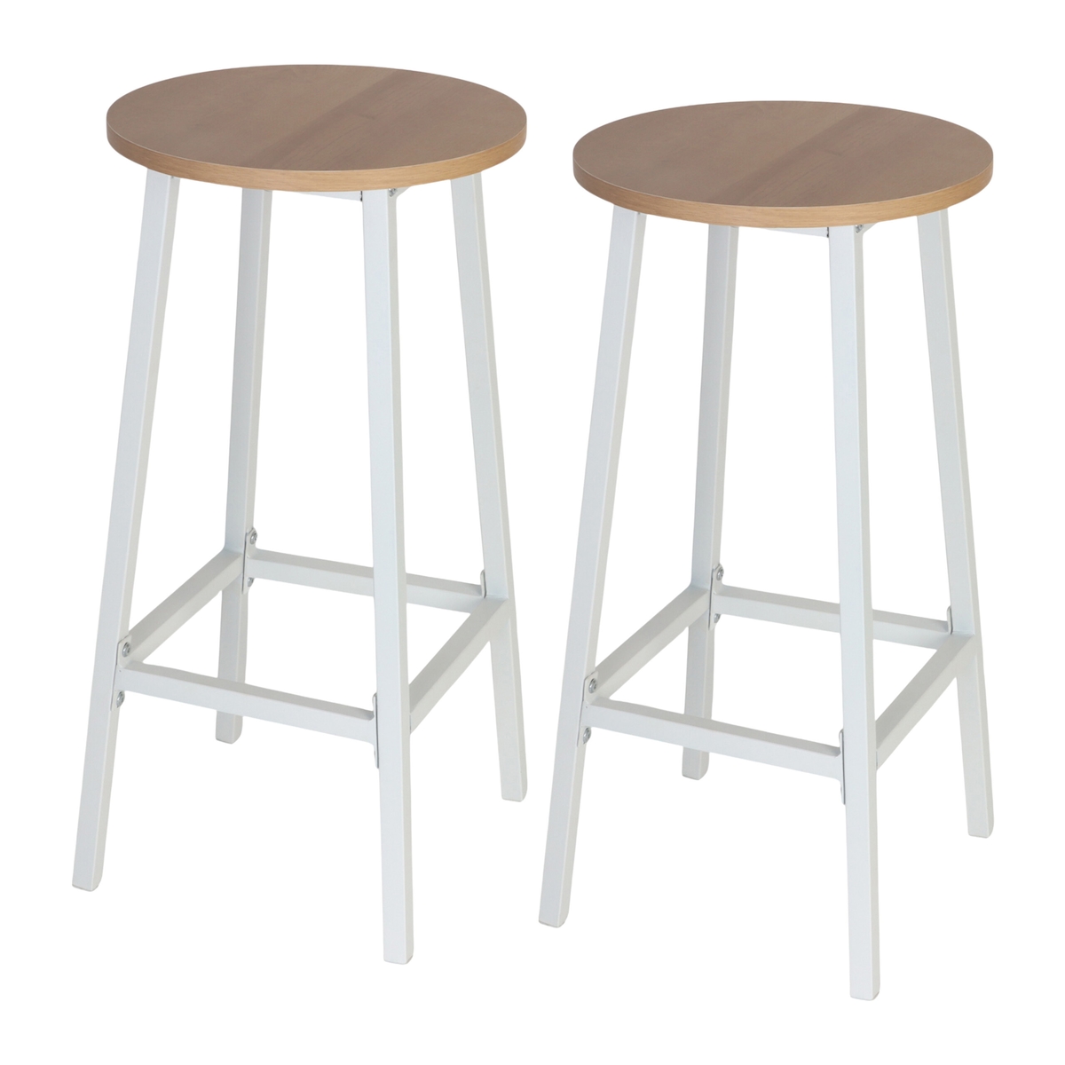 Relaxdays Barhocker, 2er Set, HxD: 65 x 32 cm, Fußstütze, Holzoptik & Metall, skandinavisch, Barstuhl Küche, natur/weiß Image