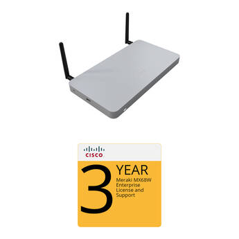 Cisco Meraki MX68W Router/Security Appliance with 3-Year Enterprise License and S MX68W-HW