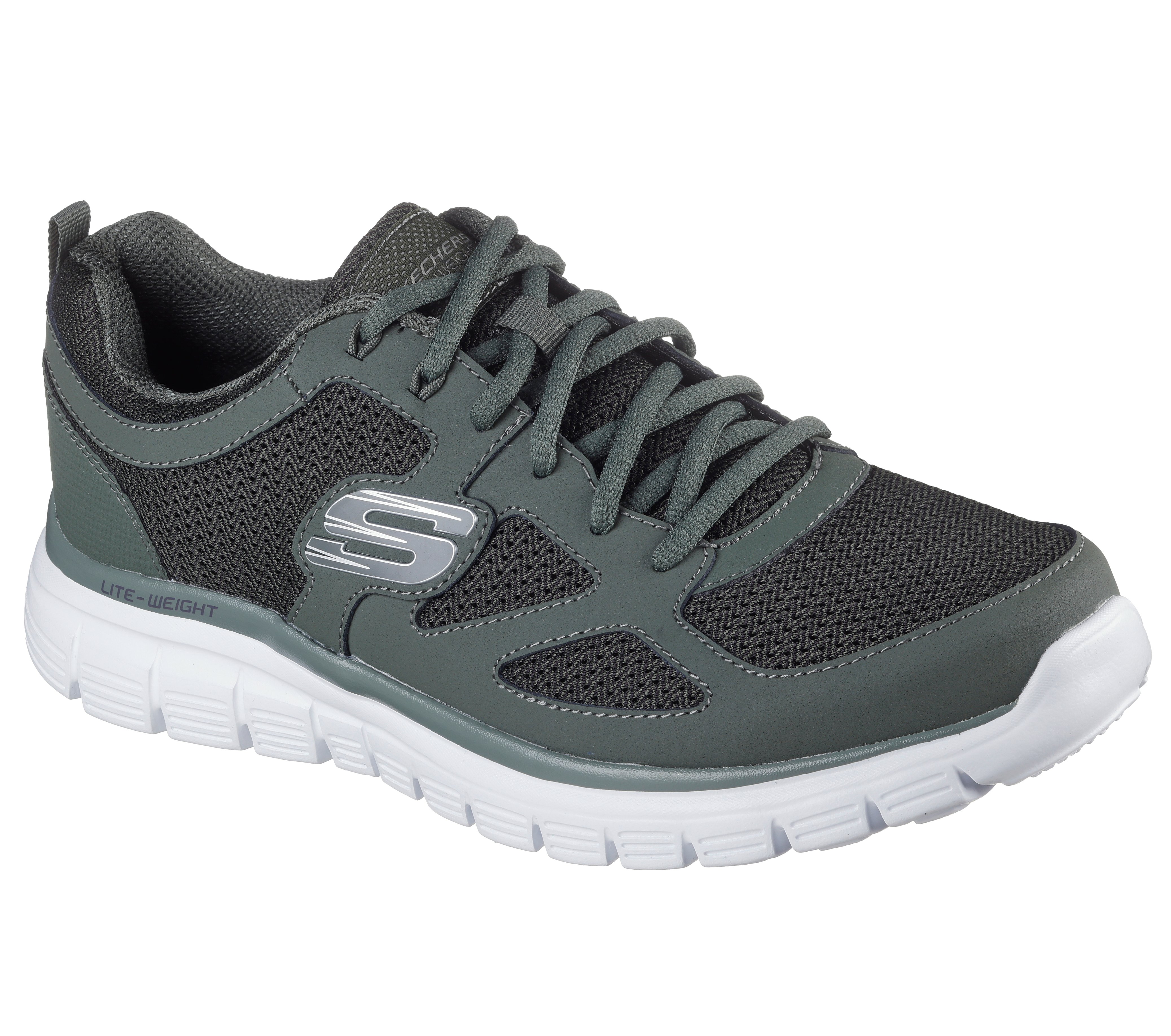 Sneaker SKECHERS "BURNS-AGOURA", Damen, Gr. 48,5, oliv, Leder, Textil, kontrastfarbene Details, Schuhe Sneaker, Schnürschuh, Sportschuh mit Memory Foam
