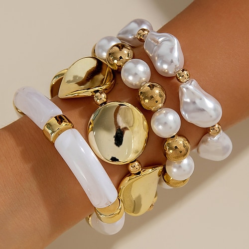 Carnival 2026 Accessori Samba del Carnevale di Rio Bracciali in Tonalità Oro con Perle per Donne - Set Impilabili con perle Barocche Bracciali Aperti e Charm a Cuore con Perline Costume per Festival