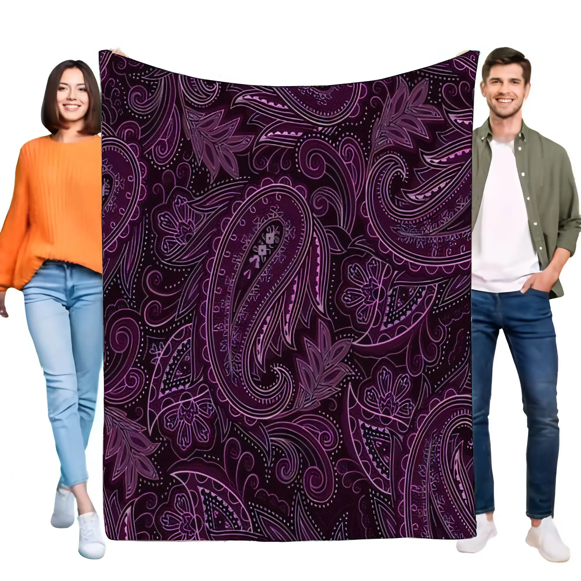 Luxuriöse dunkelviolette Paisley-Fleecedecke, superweicher und gemütlicher Überwurf für Bett, Sofa, Wohnzimmer, Bohemian-Plüsch-Flanell-Geschenk Image
