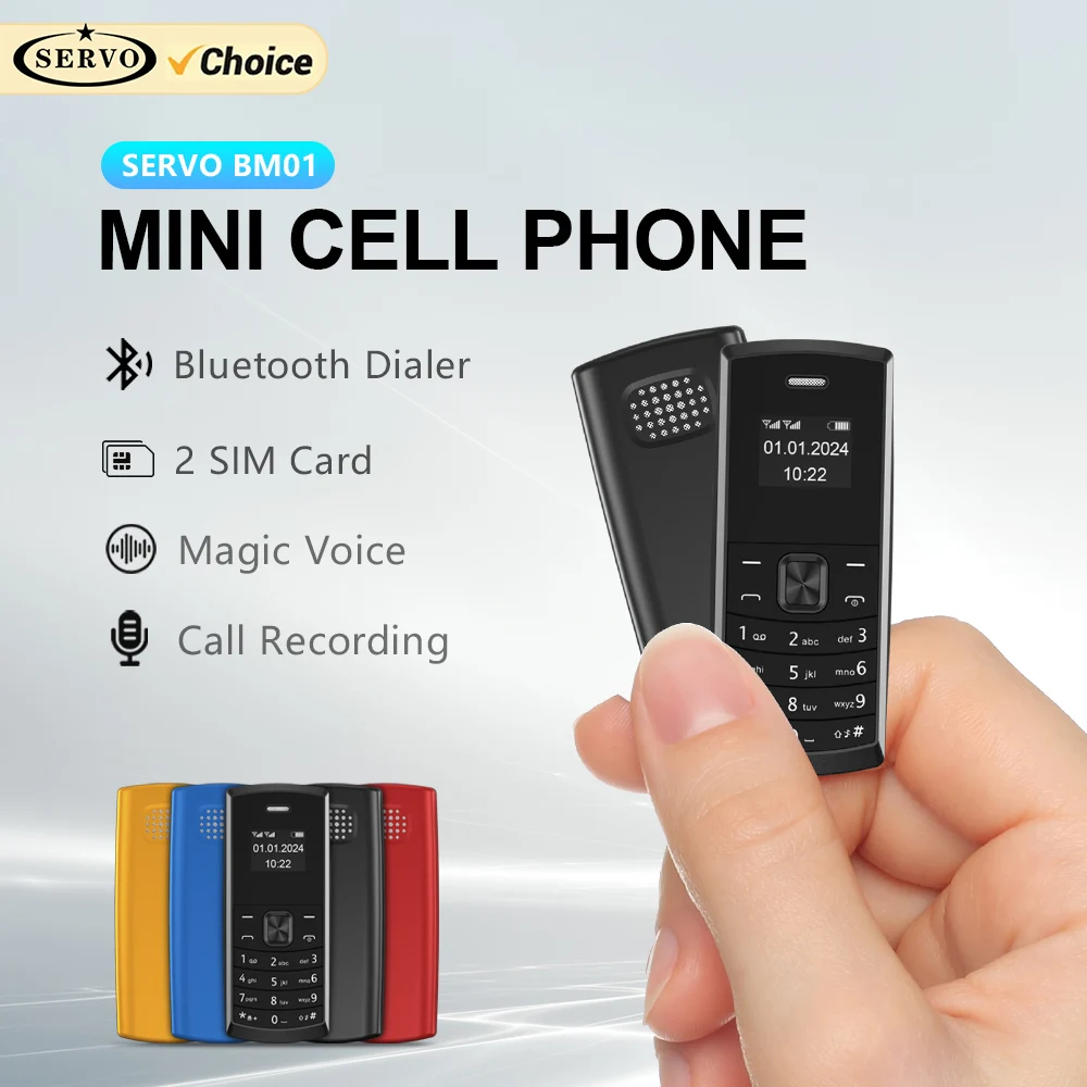 SERVO BM01 Ultra Mini-Handy mit 2 SIM-Karten, kabelloser Dialer, Magic Voice, Bluetooth-Synchronisierung, schwarze Liste, 2G-Kompaktknopf-Handys Image