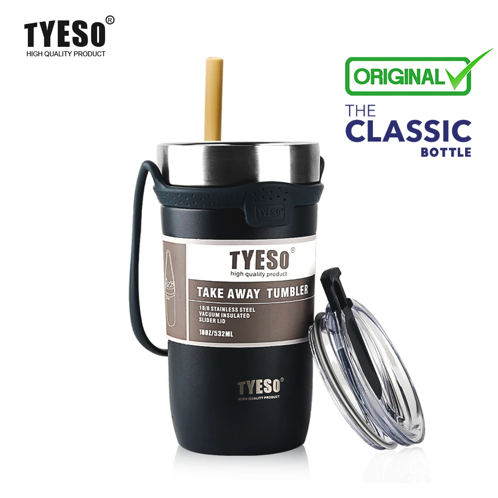 TYESO Original Tasse Thermo-Wasserflasche Edelstahl Kaffee Reisebecher Strohdeckel Isolierte Isolierflaschen Trinkgeschirr Image