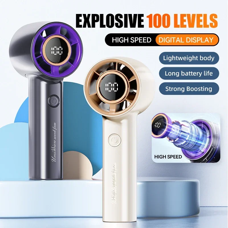 2025 Neuer Hochgeschwindigkeits-Handventilator, LED-Digitalanzeige, 2400-mAh-Akku, tragbarer USB-Ventilator wiederaufladbar für den Sommer-Outdoor-Einsatz Image
