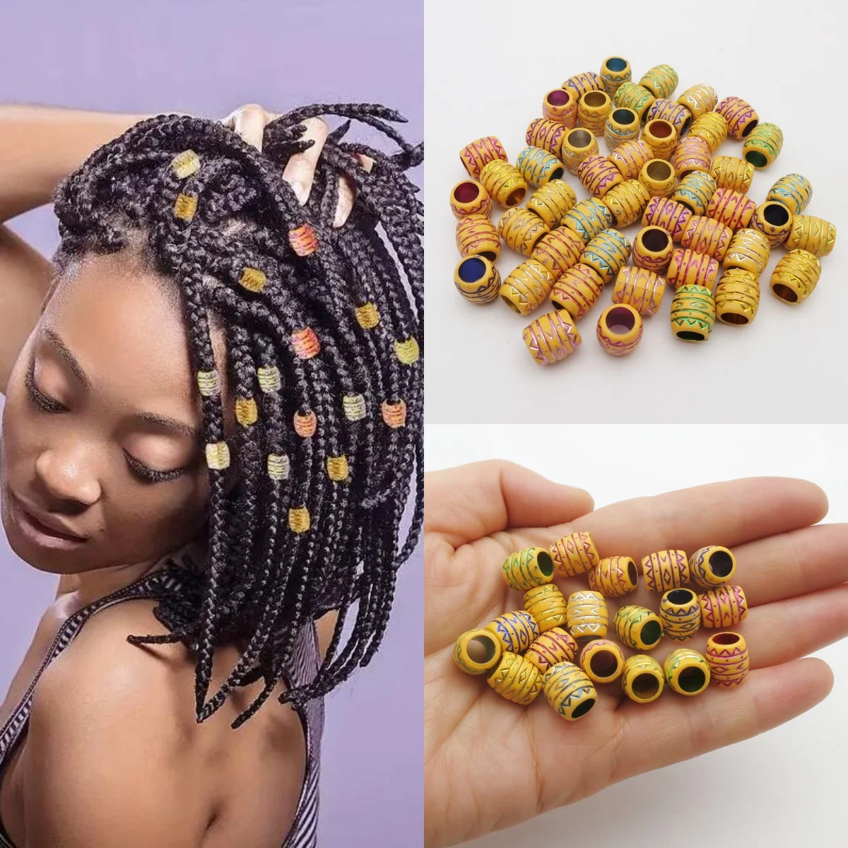 100 Stück/Packung Haars ch lauch perlen, DIY Flecht dekoration, Angst Dread lock Perlen Ringe Rohr für Frauen Männer Haarschmuck Image