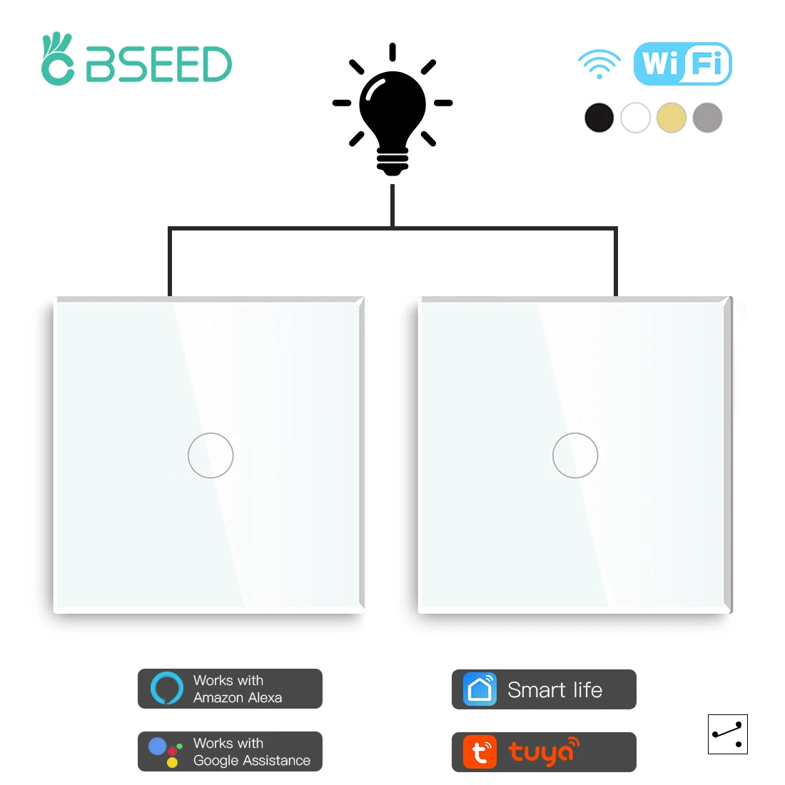 BSEED Tuya Wifi Schalter 1/2/3Gang 2Way Smart Touch Schalter Tuya Google Smart Leben Alexa App drahtlose Steuerung Glas Panel 2Pack Image