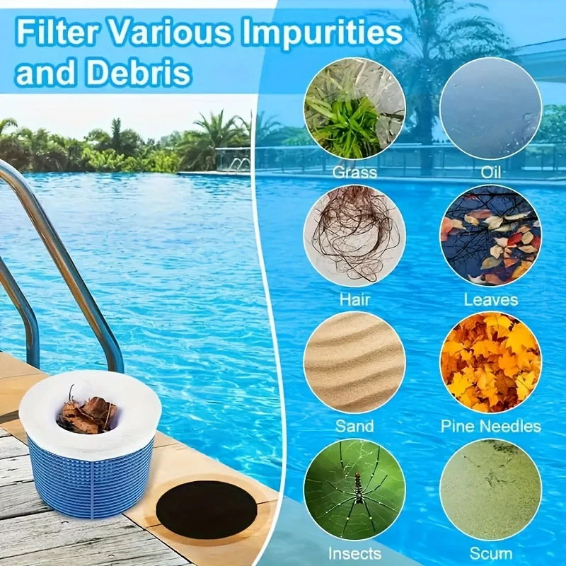 10 Stück, Pool-Skimmer-Socken, Schwimmbad-Skimmer-Filter, Pool-Skimmer-Filtersocken, Pool-Skimmer-Korbtasche, wiederverwendbar, ultrafein Image