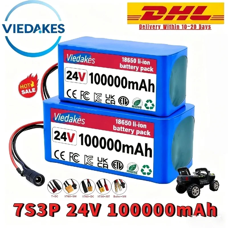 Batteria 24v al litio 7S3P 18650 Batteria agli ioni di litio da 10Ah per sedie a rotelle Batteria sostitutiva agli ioni di litio + Caricatore 29,4 V 2A   