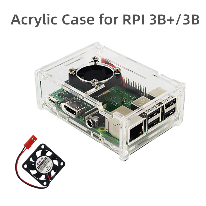 Acrylgehäuse für Raspberry Pi 3, Modell B+, 3B, transparente Box-Abdeckung, optionaler Lüfter für Raspberry Pi 3B+ Image
