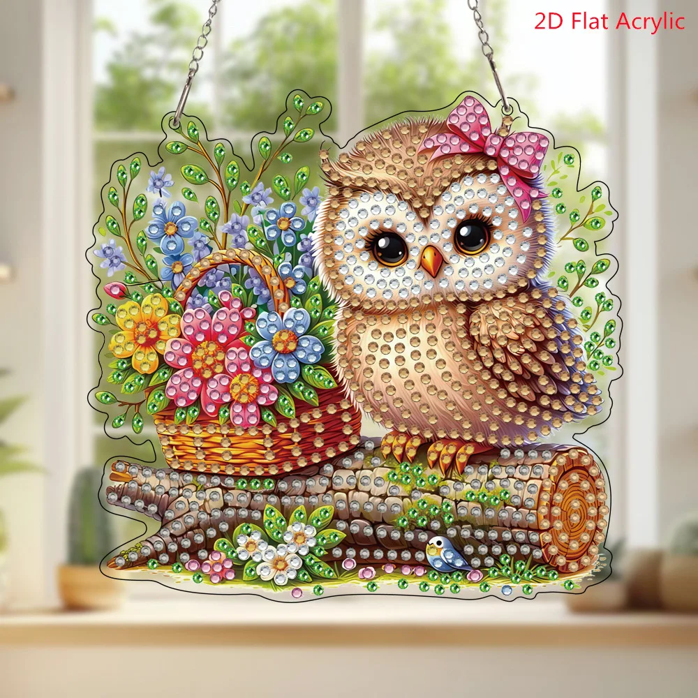Neue Diamantmalerei aus Acrylmaterial, Eulenfensterdekoration. Geeignet für die Innen- und Wohnzimmerdekoration Image