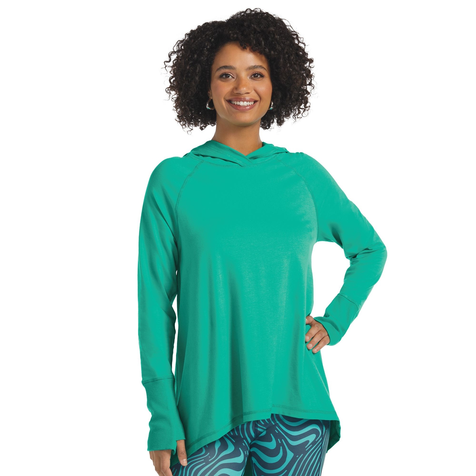 VEVO ACTIVE Warmup High Low Hoodie (Size 5X) Peacock Green, Cotton,Spandex