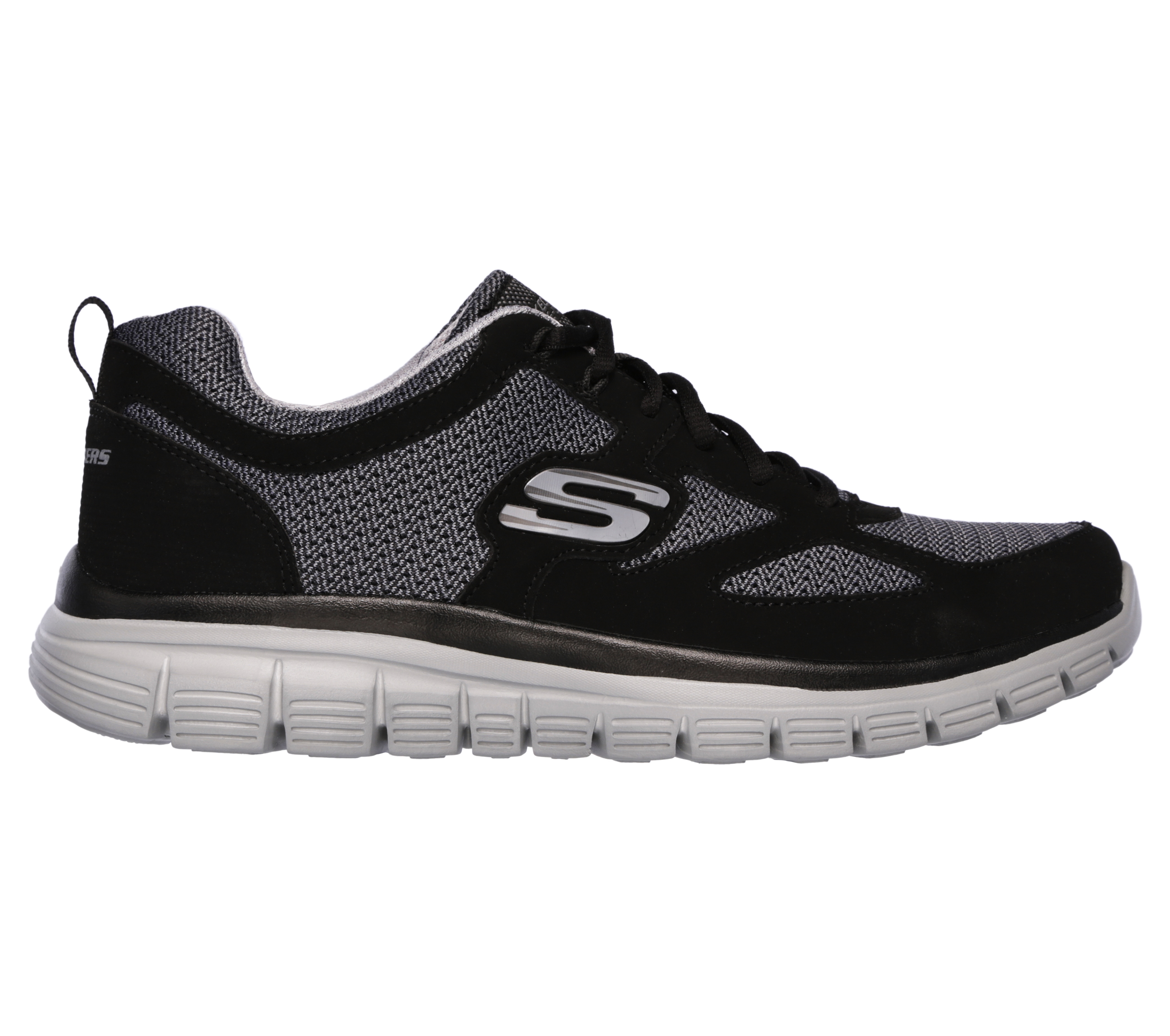 Sneaker SKECHERS "BURNS-AGOURA", Damen, Gr. 43, schwarz, grau, Leder, Textil, Schuhe Sneaker, Schnürschuh, Sportschuh mit Memory Foam