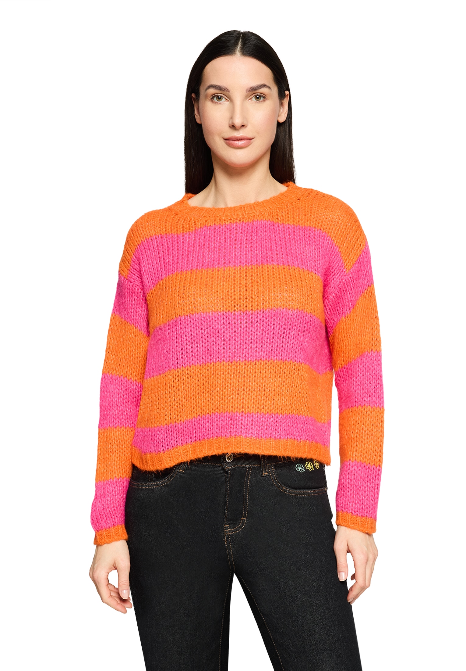 Strickpullover CARTOON "Damen mit Rundhalsausschnitt", Damen, Gr. 38, orange, pink, Obermaterial: 57% Polyacryl, 29% Polyamid, 7% Wolle, 7% Viskose, oversize normal, Rundhals, Pullover Strickpullover