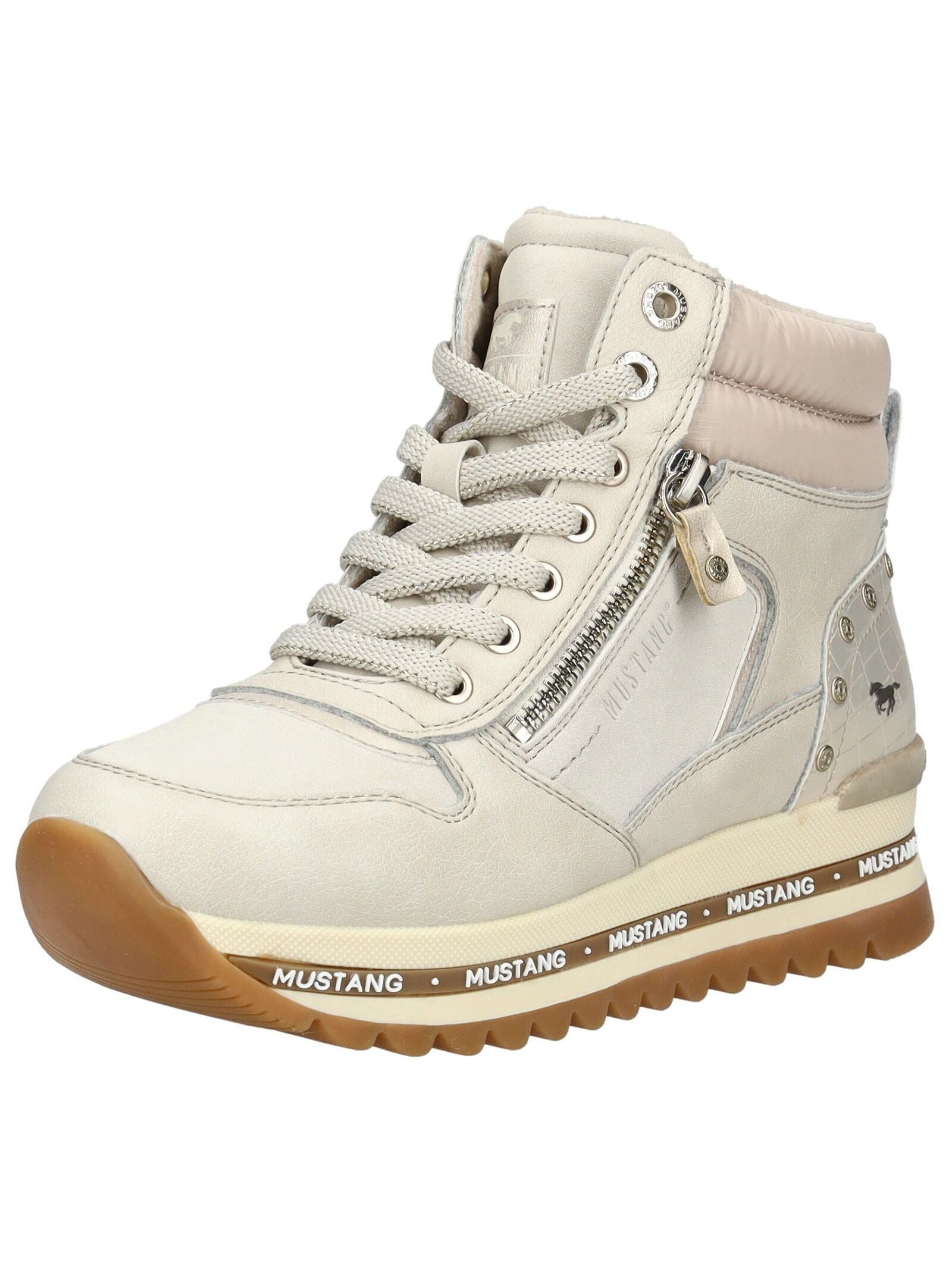 Sneaker MUSTANG SHOES "Mustang Shoes Sneaker Lederimitat/Textil", Damen, Gr. 38, ivory, Lederimitat, Textil, Schuhe Sneaker